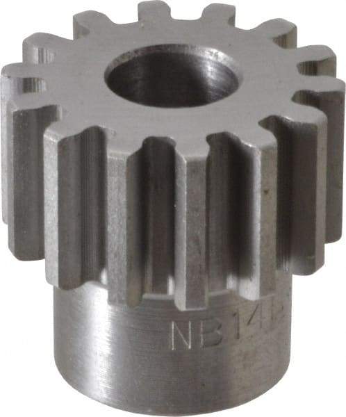 Boston Gear - 16 Pitch, 7/8" Pitch Diam, 14 Tooth Spur Gear - 1/2" Face Width, 3/8" Bore Diam, 0.69" Hub Diam, 14.5° Pressure Angle, Steel - Caliber Tooling