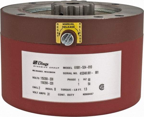 Dings Dynamics Group - 115/230 Volts at 60 Hertz, 1-1/2 Ft./Lb. Torque Disc Brake - 56C Frame, 5/8" Hub Bore, NEMA 2 Enclosure - Caliber Tooling