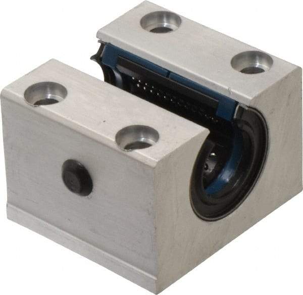 Thomson Industries - 20mm Inside Diam, 4,000 Lbs. Dynamic Capacity, Open Single Pillow Block Linear Bearing - 42mm Overall Height x 60" Overall Width, 32mm Btw Mount Hole Centers - Caliber Tooling