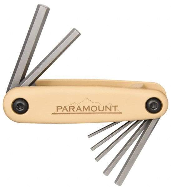 Paramount - 7 Piece Fold-Up Hex Key Set - Hex Range 2 to 8mm, 4-1/2" OAL, Steel - Caliber Tooling