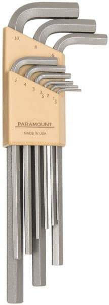 Paramount - 9 Piece L-Key Hex Key Set - Hex Range 1.5 to 10mm, 7-1/4" OAL, Steel - Caliber Tooling