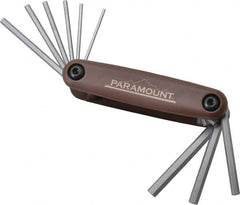 Paramount - 9 Piece Fold-Up Hex Key Set - Hex Range 5/64 to 1/4", 4-1/2" OAL, Steel - Caliber Tooling