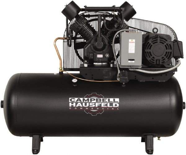 Campbell Hausfeld - 15 hp, 120 Gal Stationary Electric Horizontal Screw Air Compressor - Three Phase, 175 Max psi, 50 CFM, 208-230/460 Volt - Caliber Tooling