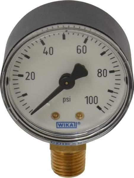 Wika - 2" Dial, 1/4 Thread, 0-100 Scale Range, Pressure Gauge - Lower Connection Mount, Accurate to 3-2-3% of Scale - Caliber Tooling