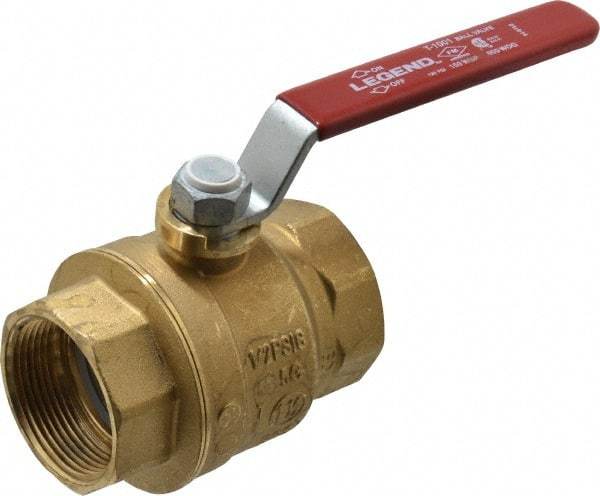 Legend Valve - 1-1/2" Pipe, Full Port, Brass Standard Ball Valve - Inline - One Way Flow, FNPT x FNPT Ends, Lever Handle, 600 WOG, 150 WSP - Caliber Tooling