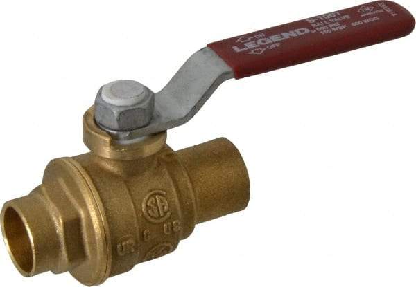 Legend Valve - 1/2" Pipe, Full Port, Brass Standard Ball Valve - Inline - One Way Flow, Soldered x Soldered Ends, Lever Handle, 600 WOG, 150 WSP - Caliber Tooling