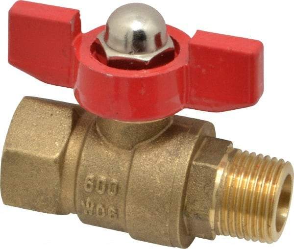 Midwest Control - 3/8" Pipe, Brass Miniature Ball Valve - Inline - One Way Flow, MNPT x FNPT Ends, Tee Handle, 600 WOG, 150 WSP - Caliber Tooling