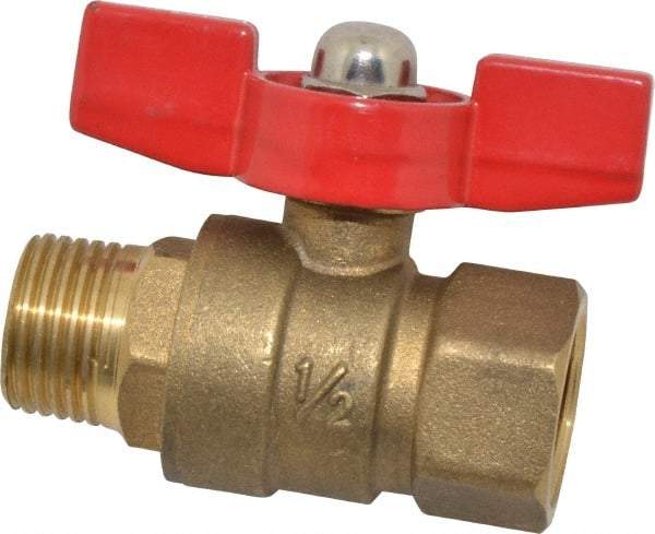 Midwest Control - 1/2" Pipe, Brass Miniature Ball Valve - Inline - One Way Flow, MNPT x FNPT Ends, Tee Handle, 600 WOG, 150 WSP - Caliber Tooling