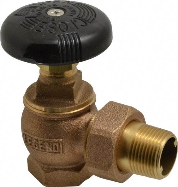 Legend Valve - 3/4" Pipe, 60 psi WOG Rating, FNPT x Male Union End Connections, Handwheel Steam Angle Radiator Valve - 15 psi Steam Pressure Rating, Bronze - Caliber Tooling