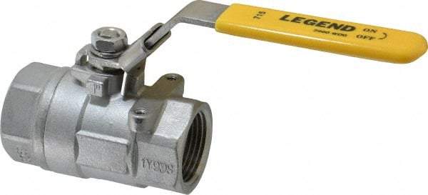 Legend Valve - 1" Pipe, Large Port, Stainless Steel Standard Ball Valve - 2 Piece, Inline - One Way Flow, FNPT x FNPT Ends, Locking Lever Handle, 2,000 WOG, 150 WSP - Caliber Tooling