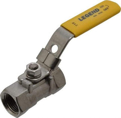 Legend Valve - 3/8" Pipe, Standard Port, Stainless Steel Standard Ball Valve - 1 Piece, Inline - One Way Flow, FNPT x FNPT Ends, Locking Lever Handle, 800 WOG, 150 WSP - Caliber Tooling