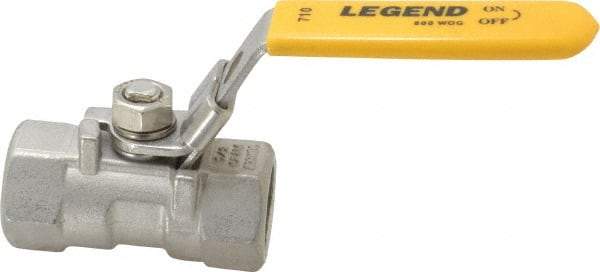 Legend Valve - 1/2" Pipe, Standard Port, Stainless Steel Standard Ball Valve - 1 Piece, Inline - One Way Flow, FNPT x FNPT Ends, Locking Lever Handle, 800 WOG, 150 WSP - Caliber Tooling