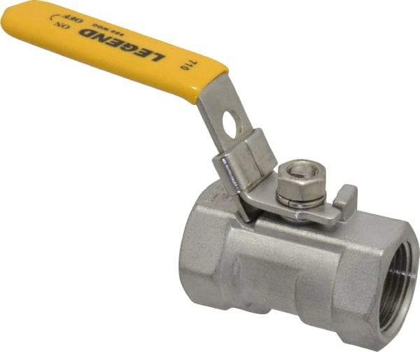 Legend Valve - 3/4" Pipe, Standard Port, Stainless Steel Standard Ball Valve - 1 Piece, Inline - One Way Flow, FNPT x FNPT Ends, Locking Lever Handle, 800 WOG, 150 WSP - Caliber Tooling