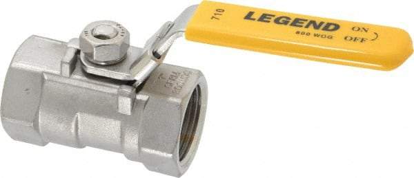 Legend Valve - 1" Pipe, Standard Port, Stainless Steel Standard Ball Valve - 1 Piece, Inline - One Way Flow, FNPT x FNPT Ends, Locking Lever Handle, 800 WOG, 150 WSP - Caliber Tooling