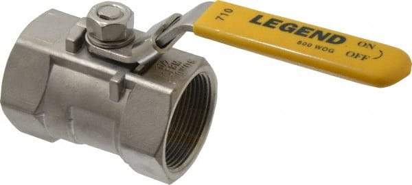 Legend Valve - 1-1/2" Pipe, Standard Port, Stainless Steel Standard Ball Valve - 1 Piece, Inline - One Way Flow, FNPT x FNPT Ends, Locking Lever Handle, 800 WOG, 150 WSP - Caliber Tooling