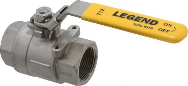 Legend Valve - 1-1/4" Pipe, Full Port, Stainless Steel Standard Ball Valve - 2 Piece, Inline - One Way Flow, FNPT x FNPT Ends, Locking Lever Handle, 1,000 WOG, 150 WSP - Caliber Tooling