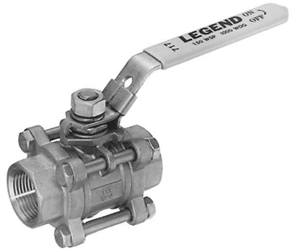 Legend Valve - 1/4" Pipe, Full Port, Stainless Steel Standard Ball Valve - 3 Piece, Inline - One Way Flow, FNPT x FNPT Ends, Locking Lever Handle, 1,000 WOG, 150 WSP - Caliber Tooling