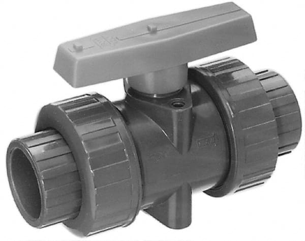 Legend Valve - 2-1/2" Pipe, Full Port, PVC True Union Design Ball Valve - Inline - One Way Flow, Solvent x Solvent Ends, Tee Handle, 150 WOG - Caliber Tooling