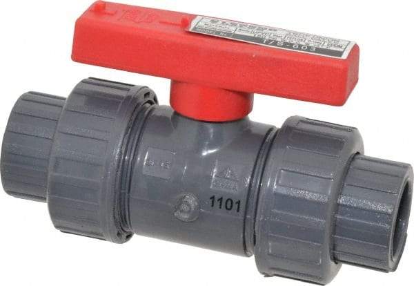 Legend Valve - 1/2" Pipe, Full Port, PVC True Union Design Ball Valve - Inline - One Way Flow, FNPT x Solvent Ends, Tee Handle, 150 WOG - Caliber Tooling