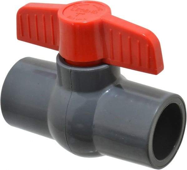 Legend Valve - 1" Pipe, Full Port, PVC Miniature Ball Valve - Inline - One Way Flow, Solvent x Solvent Ends, Tee Handle, 150 WOG - Caliber Tooling