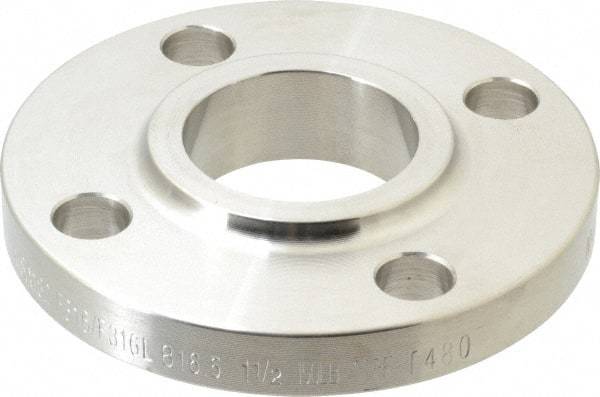 Merit Brass - 1-1/2" Pipe, 5" OD, Stainless Steel, Slip On Pipe Flange - 3-7/8" Across Bolt Hole Centers, 5/8" Bolt Hole, 150 psi, Grades 316 & 316L - Caliber Tooling