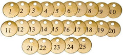 Value Collection - 1-1/2" High x 1-1/2" Long, 1 to 25, English Safety & Facility Numbered Tag - 1 Side, Brass - Caliber Tooling