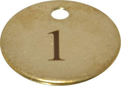 Value Collection - 1-1/4" High x 1-1/4" Long, 1 to 25, English Safety & Facility Numbered Tag - 1 Side, Brass - Caliber Tooling