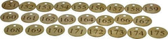 Value Collection - 1-1/4" High x 1-1/4" Long, 151 to 175, English Safety & Facility Numbered Tag - 1 Side, Brass - Caliber Tooling