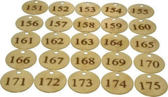 Value Collection - 1-1/2" High x 1-1/2" Long, 151 to 175, English Safety & Facility Numbered Tag - 1 Side, Brass - Caliber Tooling