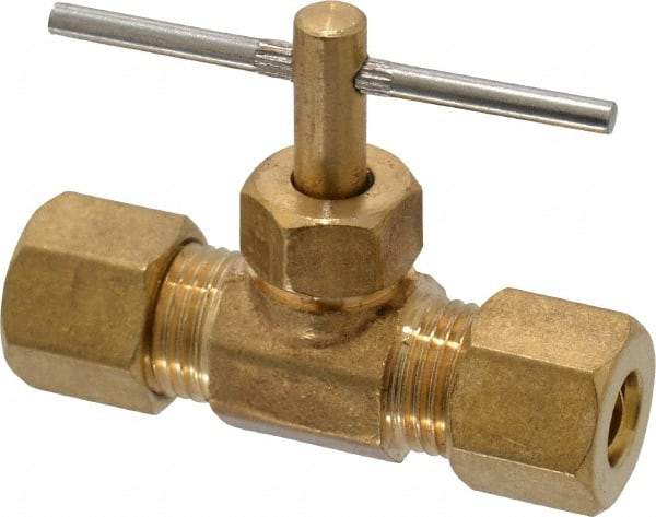 Cerro - 1/4" Pipe, Inline Needle Valve - Compression x Compression Ends, Brass Valve, 150 Max psi - Caliber Tooling