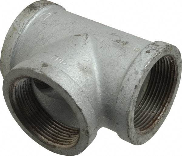 Made in USA - Class 150, 2-1/2" Galvanized Pipe Tee - Threaded, Malleable Iron - Caliber Tooling