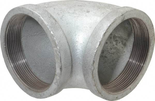 Made in USA - Class 150, 4" Galvanized Pipe 90° Elbow - Threaded, Malleable Iron - Caliber Tooling