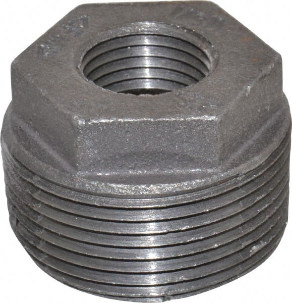 Black Hex Bushing: 1-1/4 x 1/2″, 150 psi, Threaded Malleable Iron, Black Finish, Class 150