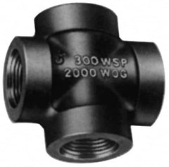 Made in USA - Size 2", Class 300, Malleable Iron Black Pipe Cross - 300 psi, Threaded End Connection - Caliber Tooling