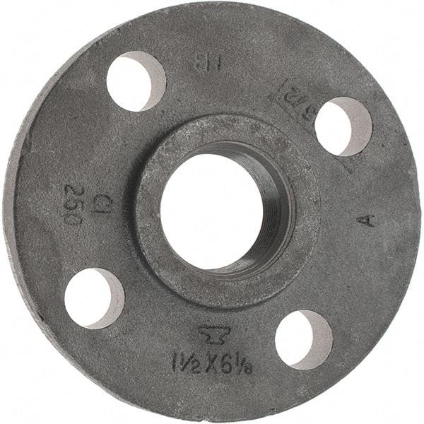 Made in USA - 1-1/2" Pipe, 6-1/8" OD, 1-1/8" Hub Length, Iron Threaded Pipe Flange - 2-3/4" Across Bolt Hole Centers, 3/4" Bolt Hole, 175 psi, Class 250 - Caliber Tooling