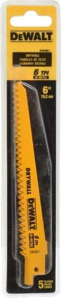 DeWALT - 6" Long, Bi-Metal Reciprocating Saw Blade - Tapered Profile, 6 TPI, Toothed Edge, Universal Shank - Caliber Tooling