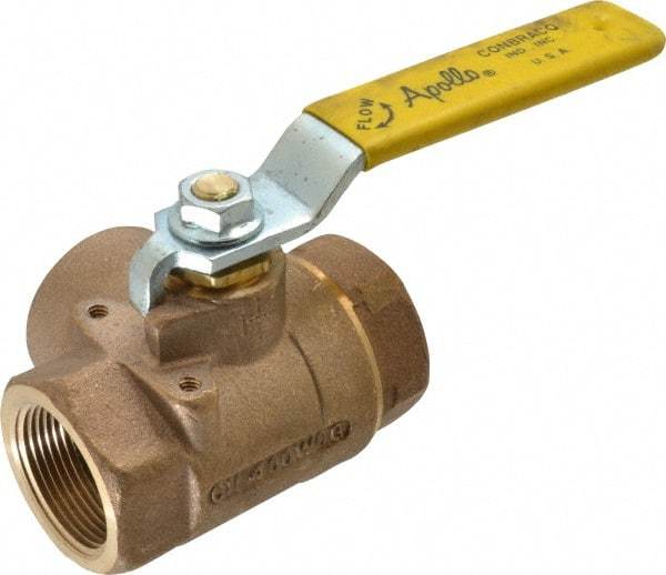 Apollo - 1-1/4" Pipe, Large Port, Bronze Standard Ball Valve - Three Way, FNPT x FNPT x FNPT Ends, Lever Handle, 400 WOG - Caliber Tooling