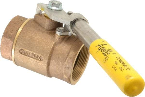 Apollo - 2" Pipe, Bronze Standard Ball Valve - 2 Piece, Inline - One Way Flow, FNPT x FNPT Ends, Deadman Lever (Spring Return to Close) Handle, 600 WOG, 150 WSP - Caliber Tooling