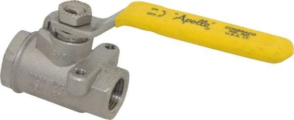 Apollo - 3/8" Pipe, Stainless Steel Standard Ball Valve - 2 Piece, Inline - One Way Flow, FNPT x FNPT Ends, Lever Handle, 2,000 WOG, 150 WSP - Caliber Tooling