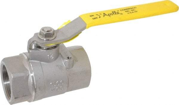 Apollo - 1-1/2" Pipe, Stainless Steel Standard Ball Valve - 2 Piece, Inline - One Way Flow, FNPT x FNPT Ends, Lever Handle, 1,500 WOG, 150 WSP - Caliber Tooling