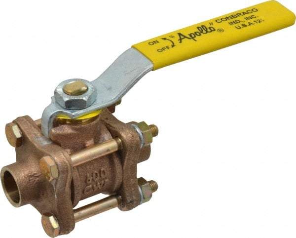 Apollo - 1/2" Pipe, Full Port, Bronze Standard Ball Valve - 3 Piece, Inline - One Way Flow, Soldered x Soldered Ends, Lever Handle, 600 WOG, 150 WSP - Caliber Tooling