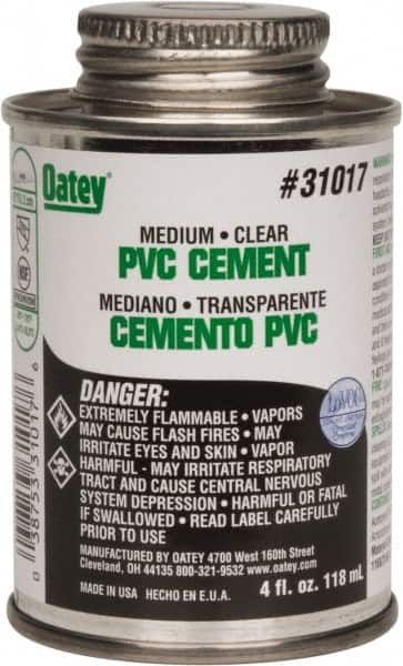 Oatey - 4 oz Medium Bodied Cement - Clear, Use with PVC up to 6" Diam - Caliber Tooling