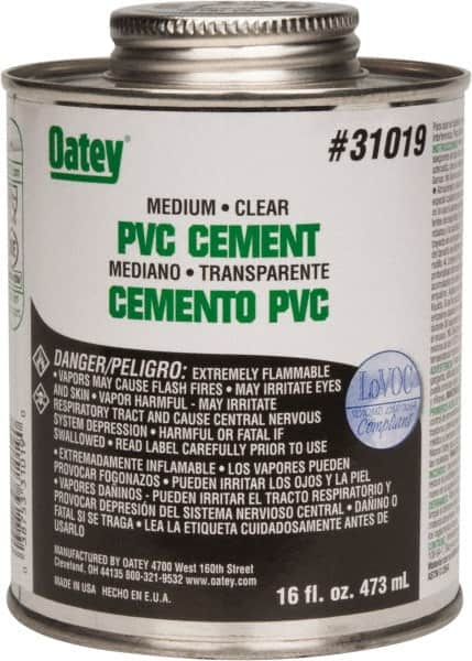 Oatey - 16 oz Medium Bodied Cement - Clear, Use with PVC up to 6" Diam - Caliber Tooling