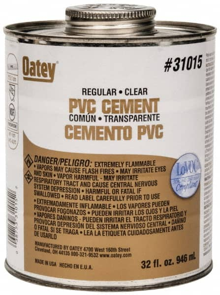 Oatey - 32 oz Regular Bodied Cement - Clear, Use with Schedule 40 PVC up to 4" Diam & Schedule 80 PVC up to 2" Diam - Caliber Tooling