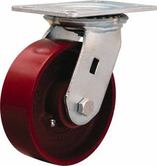 Hamilton - 6" Diam x 2" Wide x 7-1/2" OAH Top Plate Mount Swivel Caster - Cast Iron, 1,400 Lb Capacity, Precision Ball Bearing, 4-1/2 x 6-1/4" Plate - Caliber Tooling