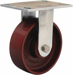 Hamilton - 6" Diam x 2" Wide x 7-1/2" OAH Top Plate Mount Rigid Caster - Cast Iron, 1,400 Lb Capacity, Precision Ball Bearing, 4-1/2 x 6-1/4" Plate - Caliber Tooling