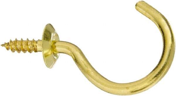 National Mfg. - 15 Lb Capacity, 1.51" Projection, Solid Brass All Purpose Hook - 0.44" Thread Length, 1-1/2" OAL, 0.15" Wire Diam - Caliber Tooling