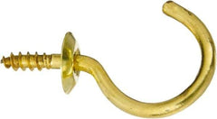 National Mfg. - 15 Lb Capacity, 1-1/4" Projection, Solid Brass All Purpose Hook - 0.48" Thread Length, 1-1/4" OAL, 0.14" Wire Diam - Caliber Tooling