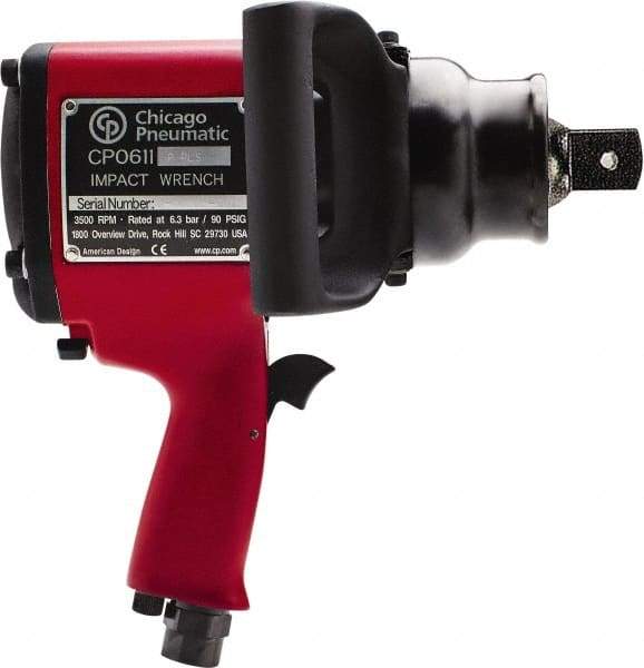 Chicago Pneumatic - 1" Drive, 3,500 RPM, 2,800 Ft/Lb Torque Impact Wrench - Pistol Grip Handle, 1,020 IPM, 48 CFM, 90 psi, 1/2" NPT Inlet - Caliber Tooling