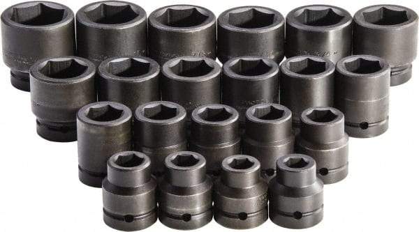 Proto - 21 Piece 1" Drive Standard Impact Socket Set - 6 Points, 3/4 to 2", Inch Measurement Standard - Caliber Tooling